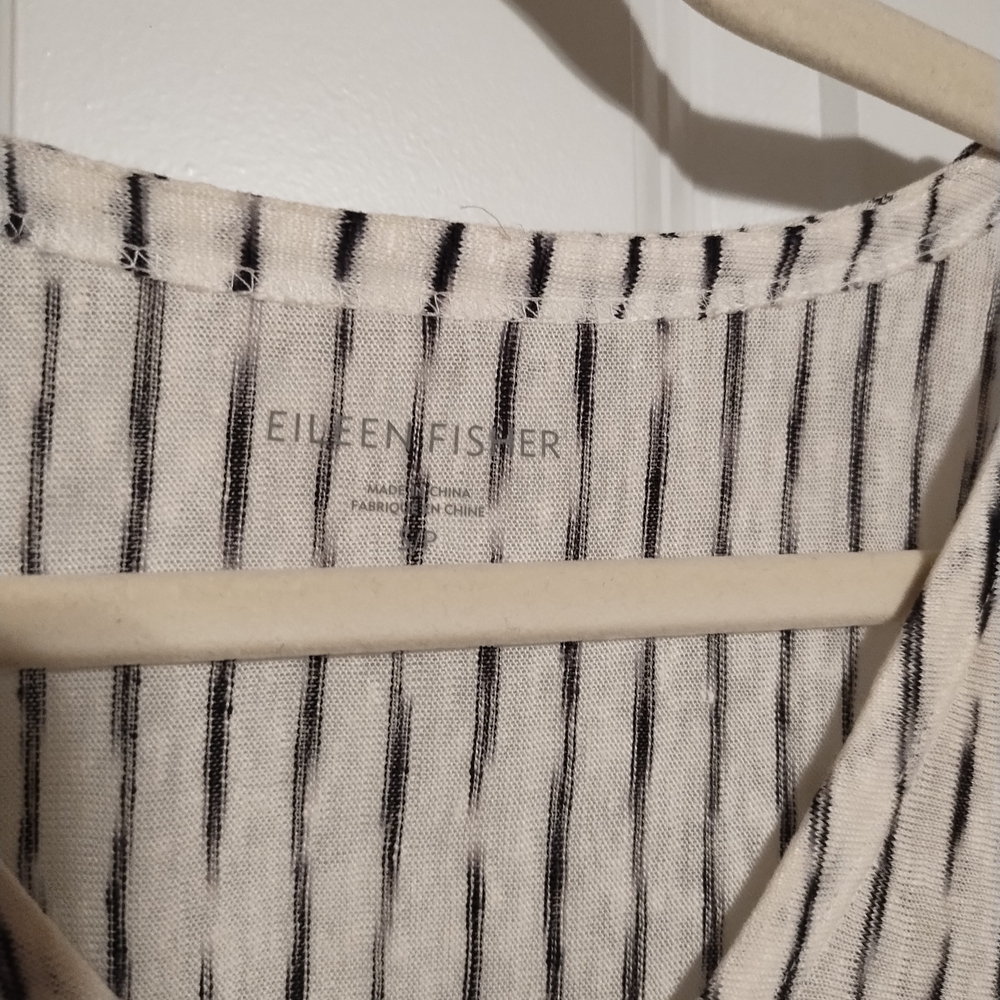 Eileen Fisher Black and White Striped Linen Tunic - Picture 2 of 6